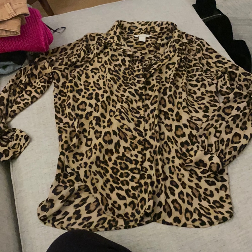 Leopard animal print blouse button up